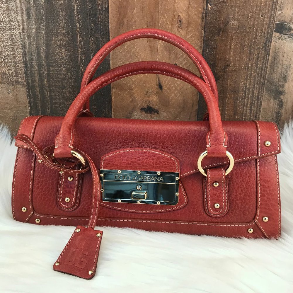 Dolce & Gabbana Cognac Pebbled Leather Satchel